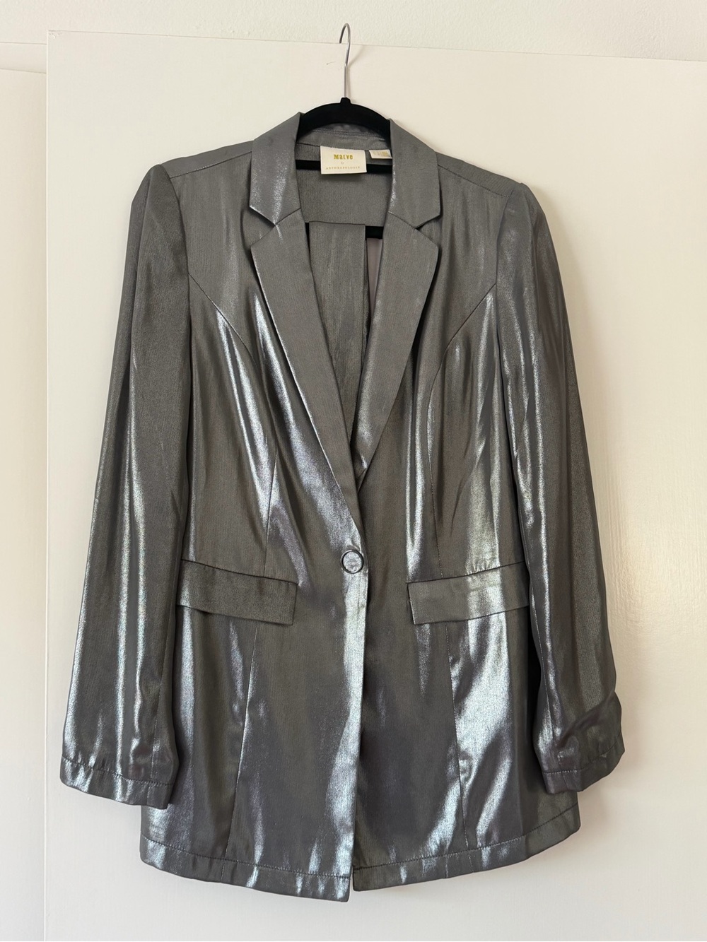 Anthropologie Metallic Silver Blazer Jacket